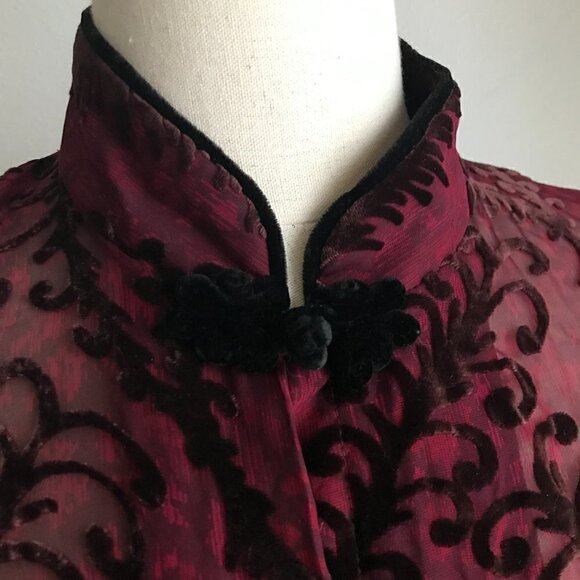 Anis.A Red Silk Burnout Velvet Blouse Asian Inspired Size 1XL - Picture 4 of 8